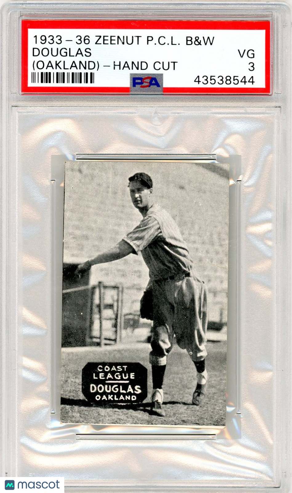 1933-36 Zeenut Pacific Coast League B&W Douglas (Oakland) Hand Cut PSA 3