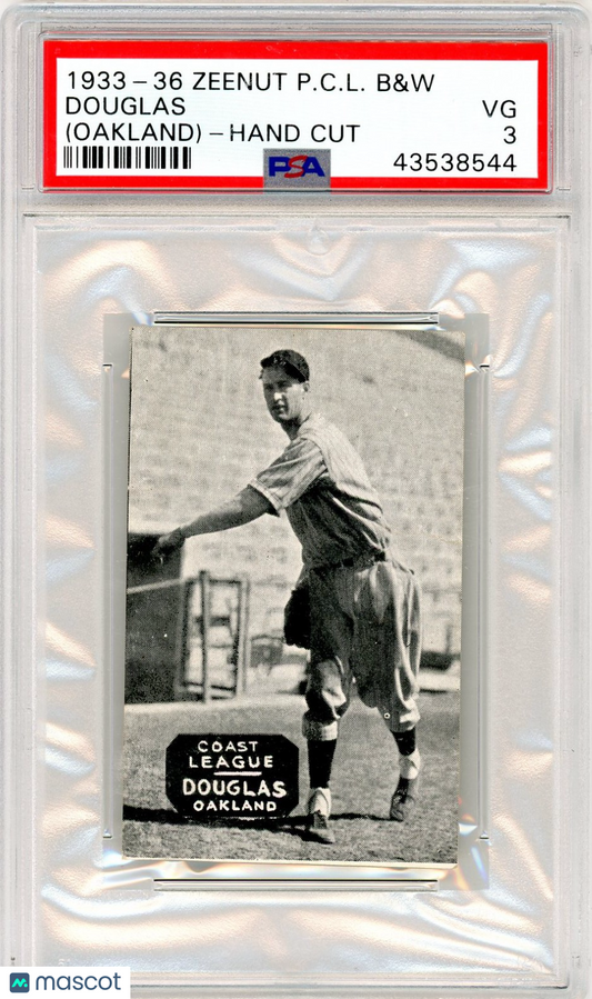 1933-36 Zeenut Pacific Coast League B&W Douglas (Oakland) Hand Cut PSA 3