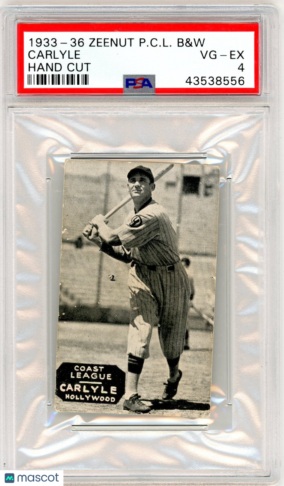 1933-36 Zeenut Pacific Coast League B&W Carlyle Hand Cut PSA 4