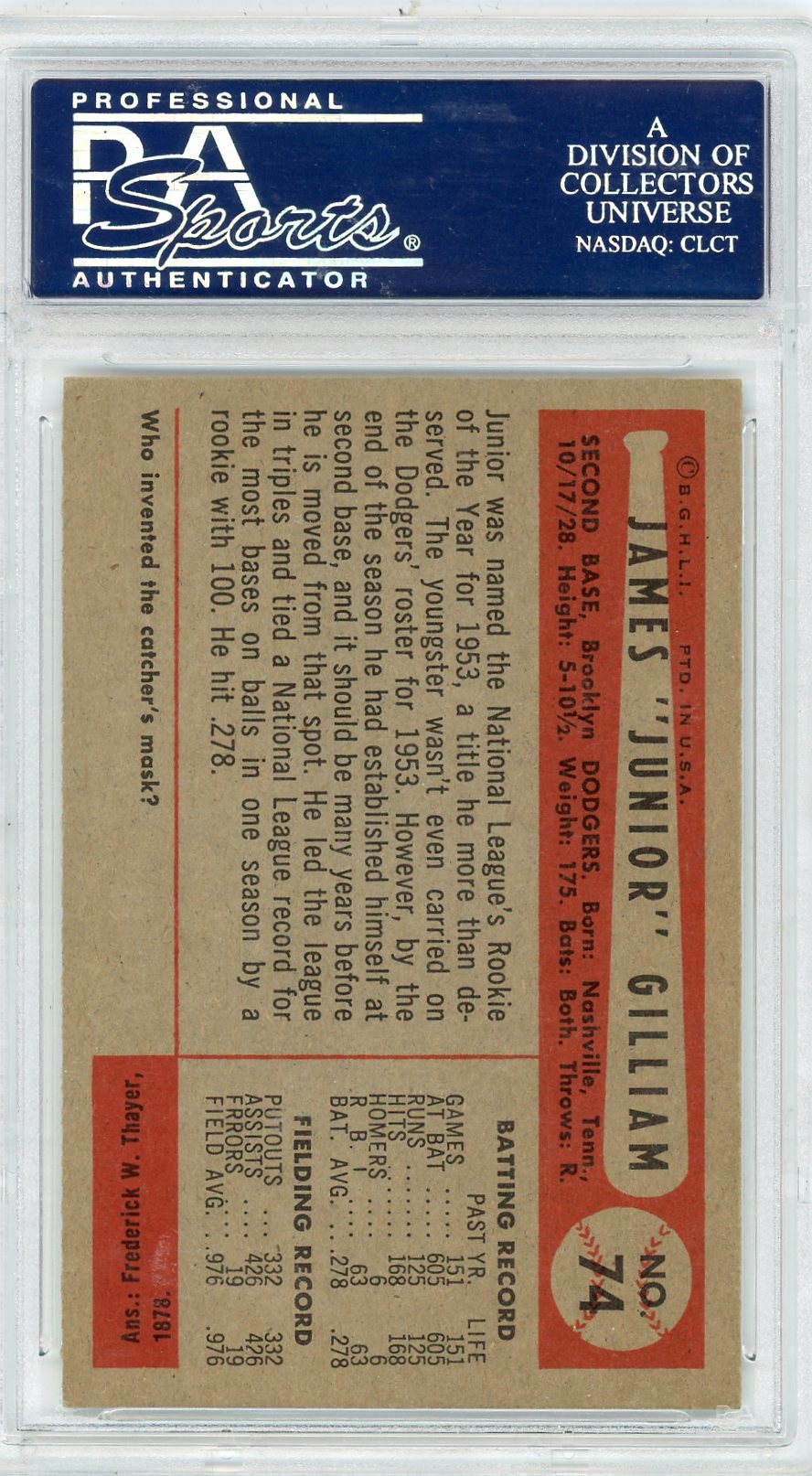 1954 Bowman James Gilliam #74 PSA 8