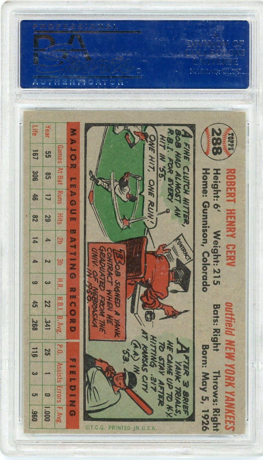 1956 Topps Bob Cerv #288 PSA 7