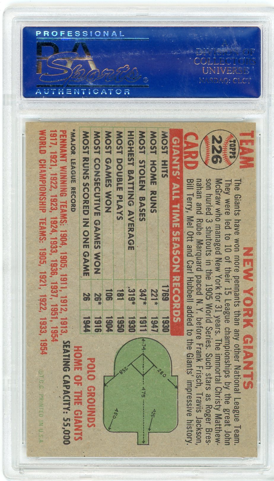 1956 Topps Giants Team #226 PSA 7