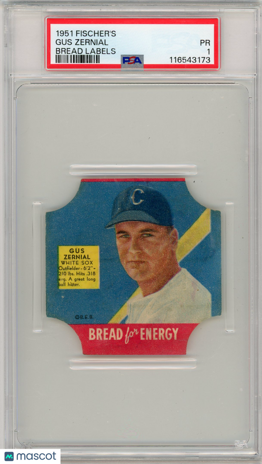 1951 Fischer's Bread Labels Gus Zernial PSA 1