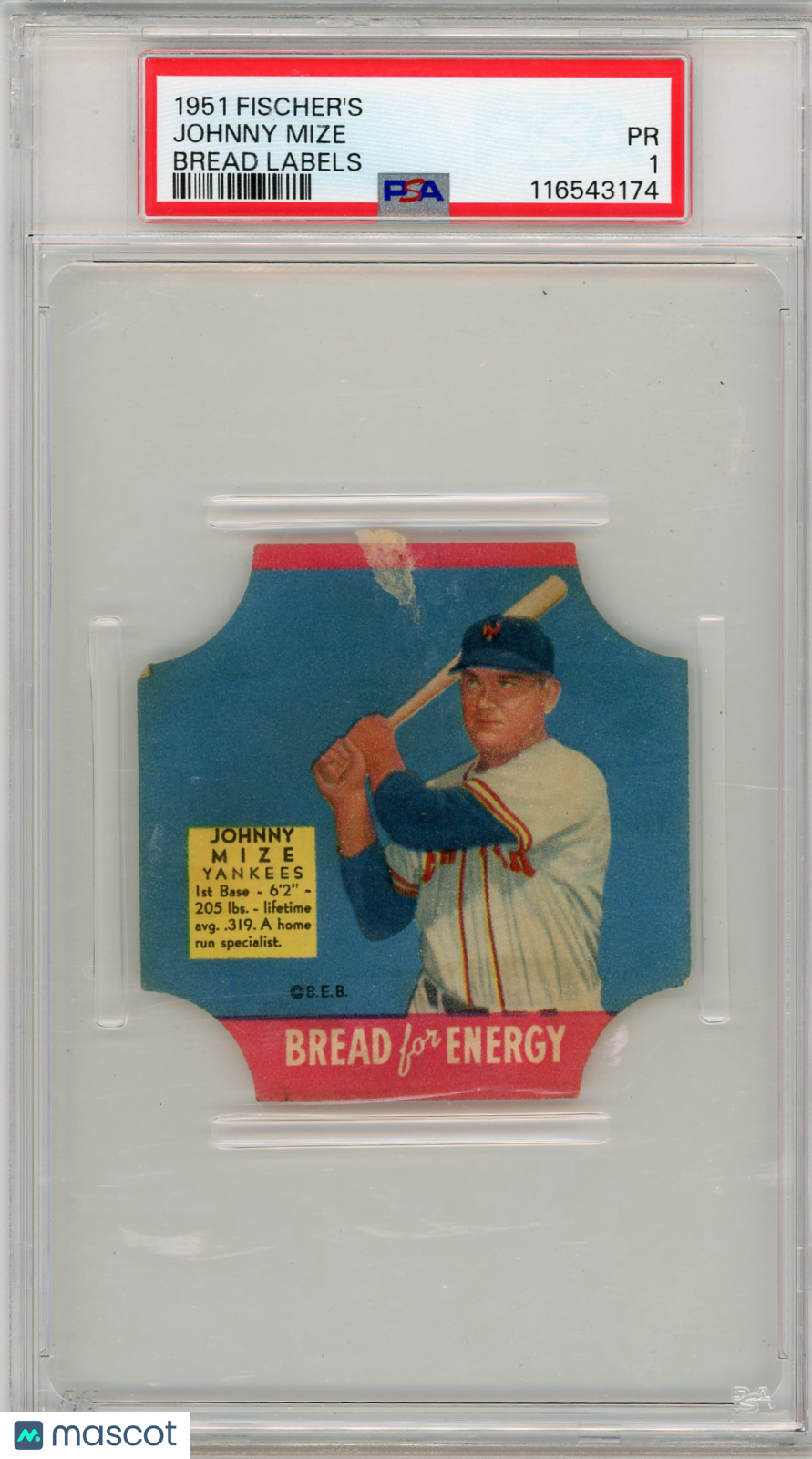 1951 Fischer's Bread Labels Johnny Mize PSA 1