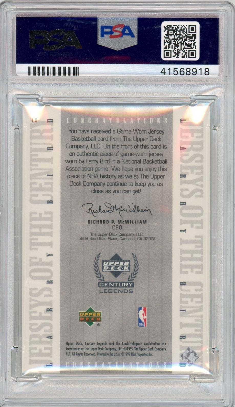 1998 Upper Deck Century Legends Jerseys Of The Century Larry Bird #LB PSA 10