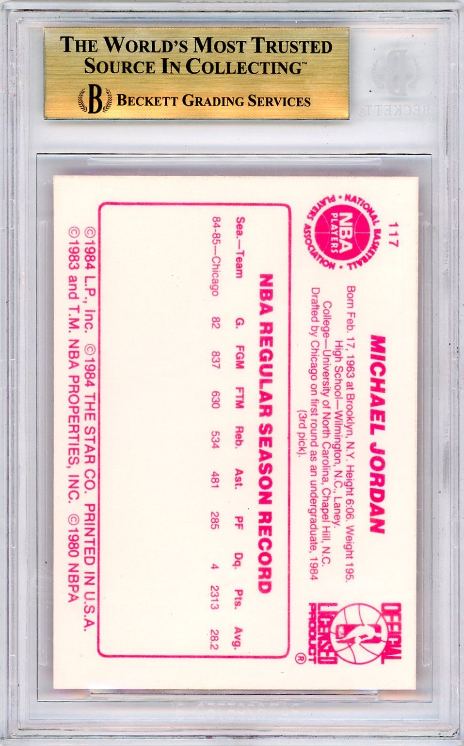 1985 Star Michael Jordan ! #117 BGS 9.5