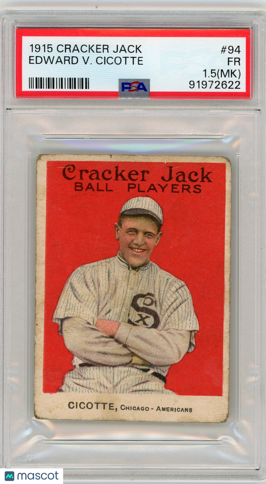 1915 Cracker Jack Edward V. Cicotte #94 PSA 1.5 MK