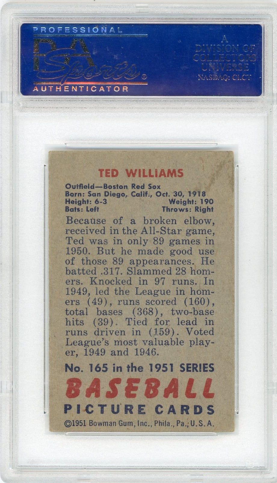 1951 Bowman Ted Williams #165 PSA 5
