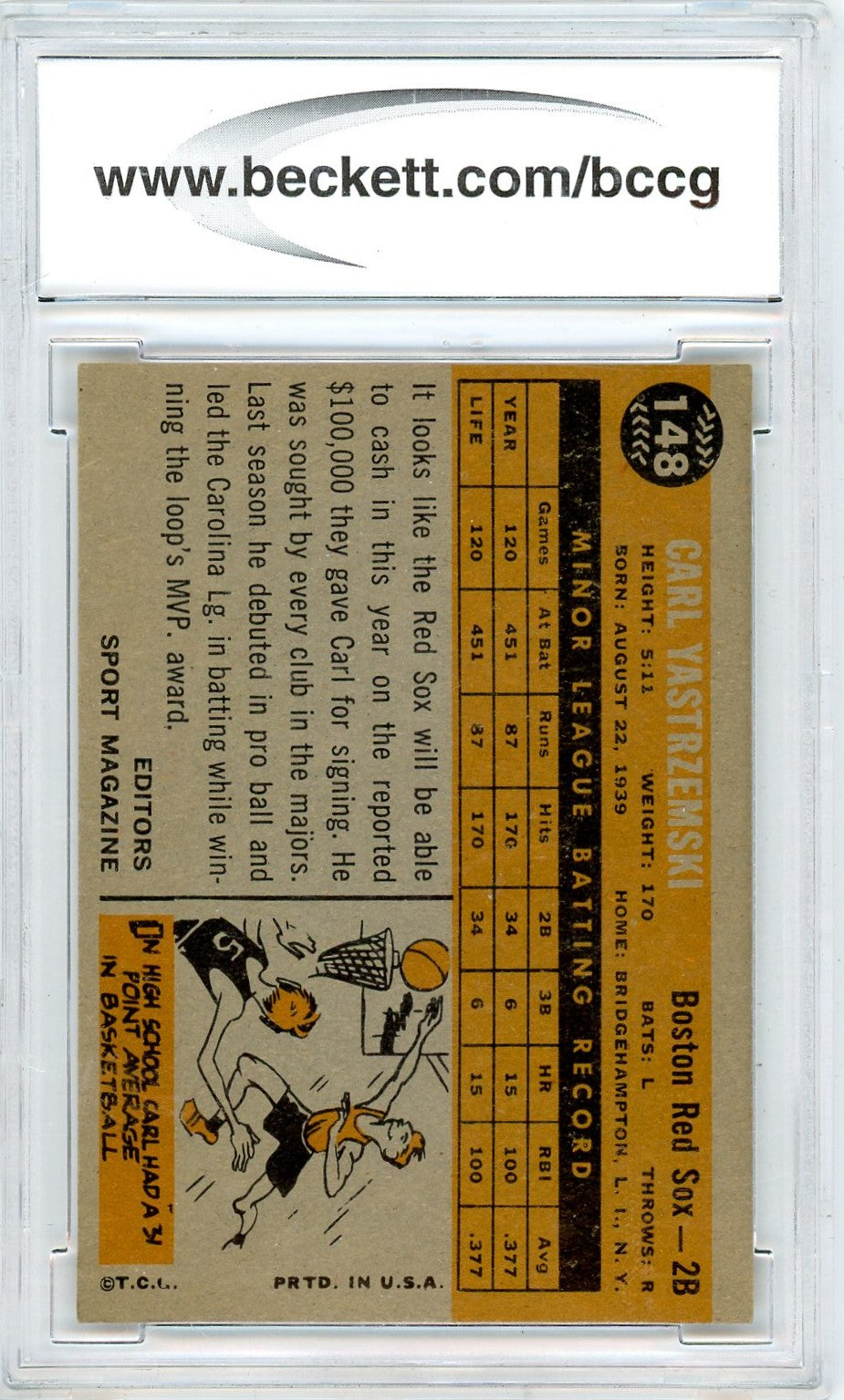 1960 Topps Carl Yastrzemski RS #148 BCCG 9 Rookie