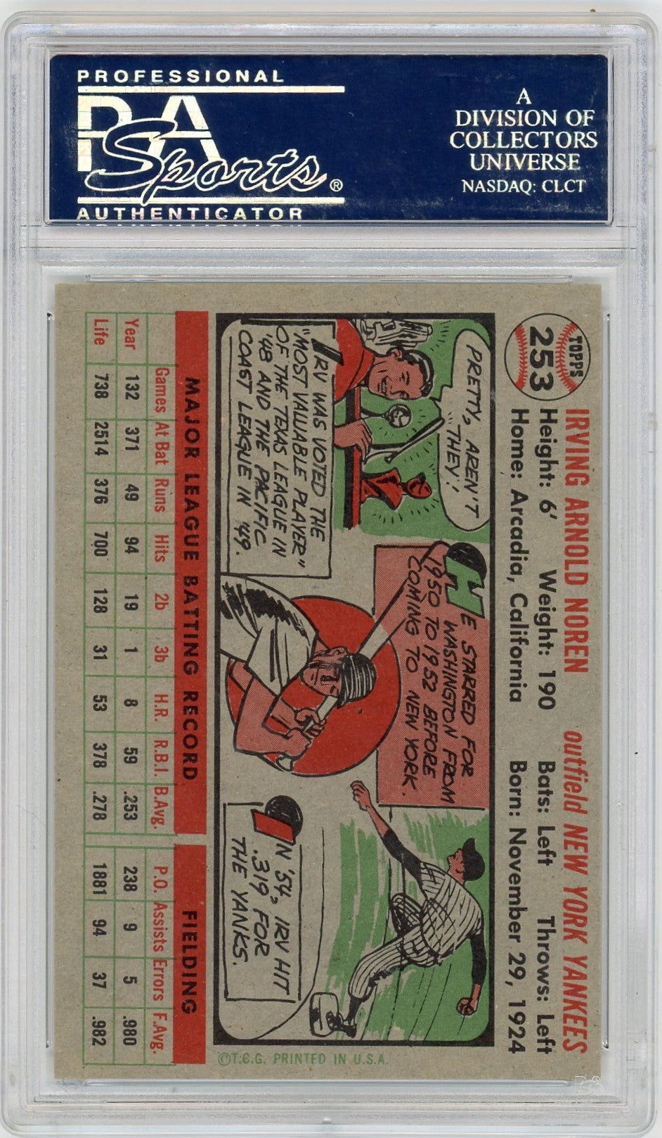 1956 Topps Irv Noren #253 PSA 7
