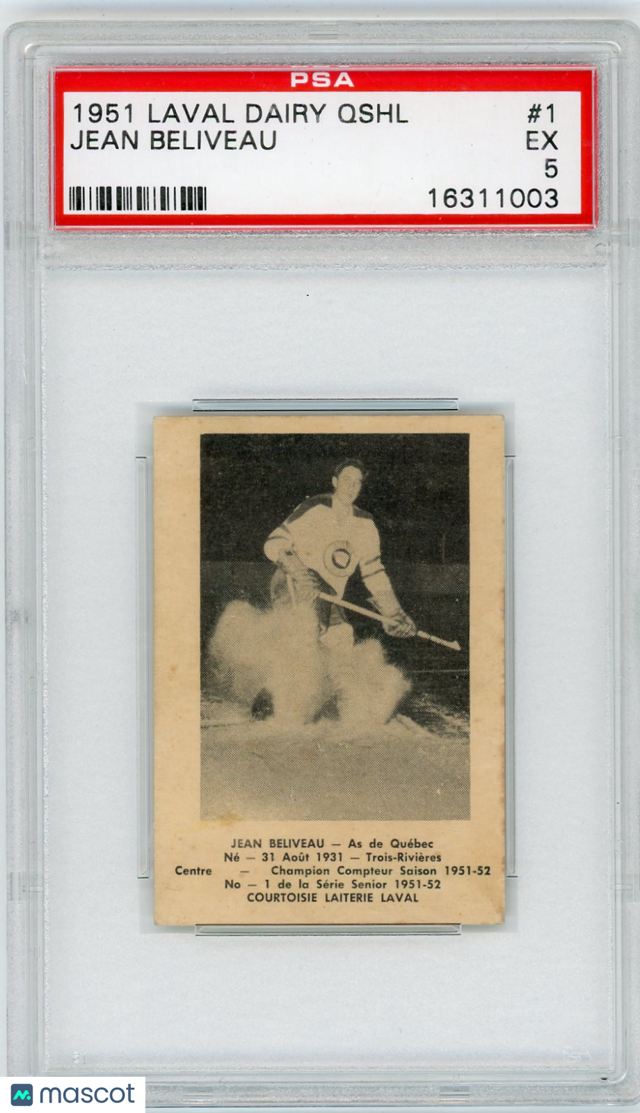 1951 Laval Dairy Qshl Jean Beliveau #1 PSA 5