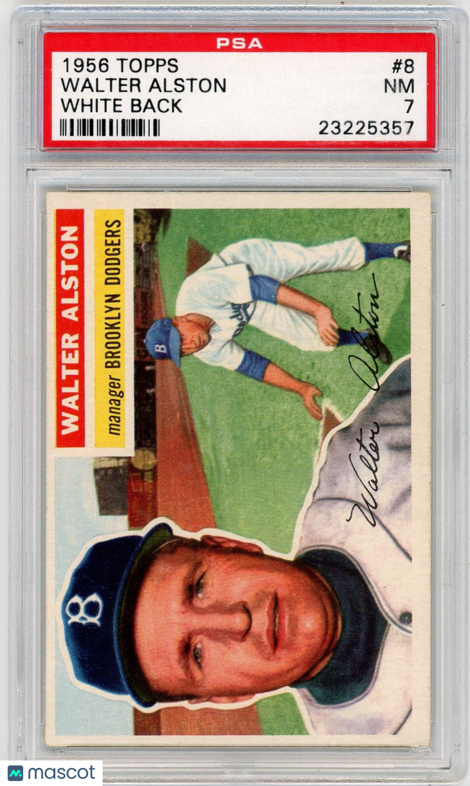 1956 Topps Walter Alston #8 White Back PSA 7