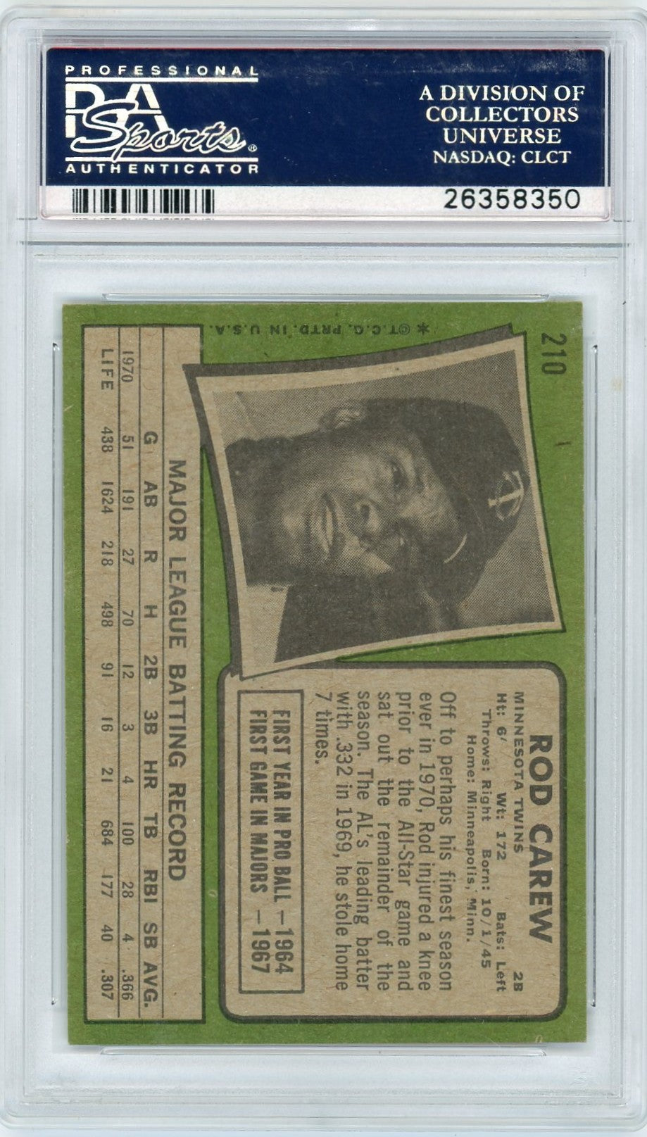 1971 Topps Rod Carew #210 PSA 7.5