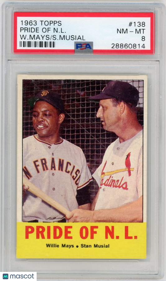 1963 Topps Pride Of N. L. #138 W. Mays S. Musial PSA 8