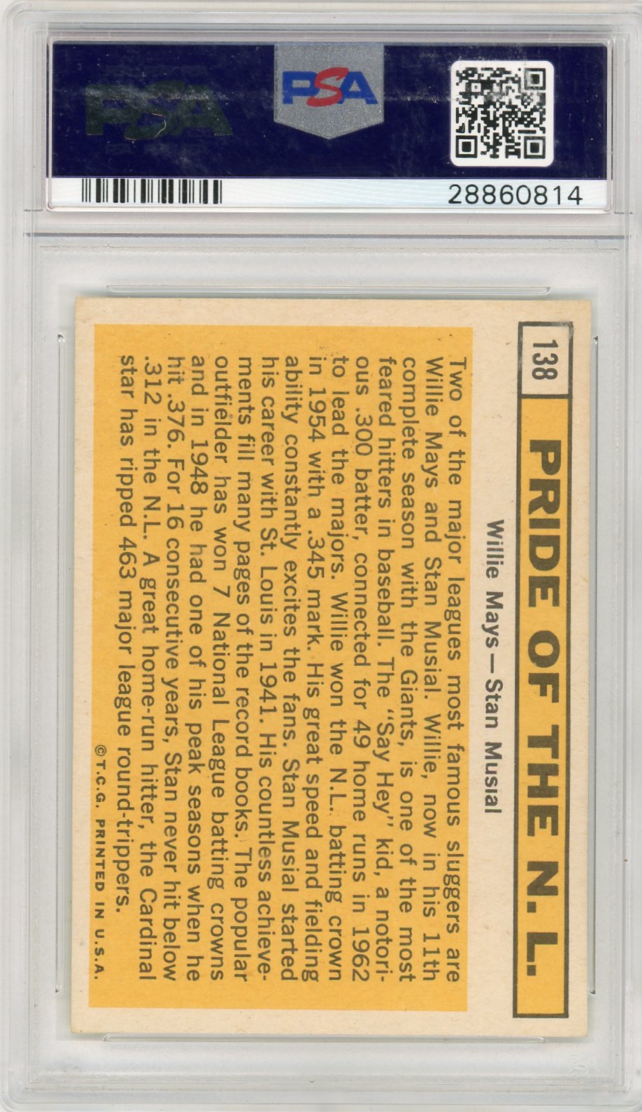 1963 Topps Pride Of N. L. #138 W. Mays S. Musial PSA 8