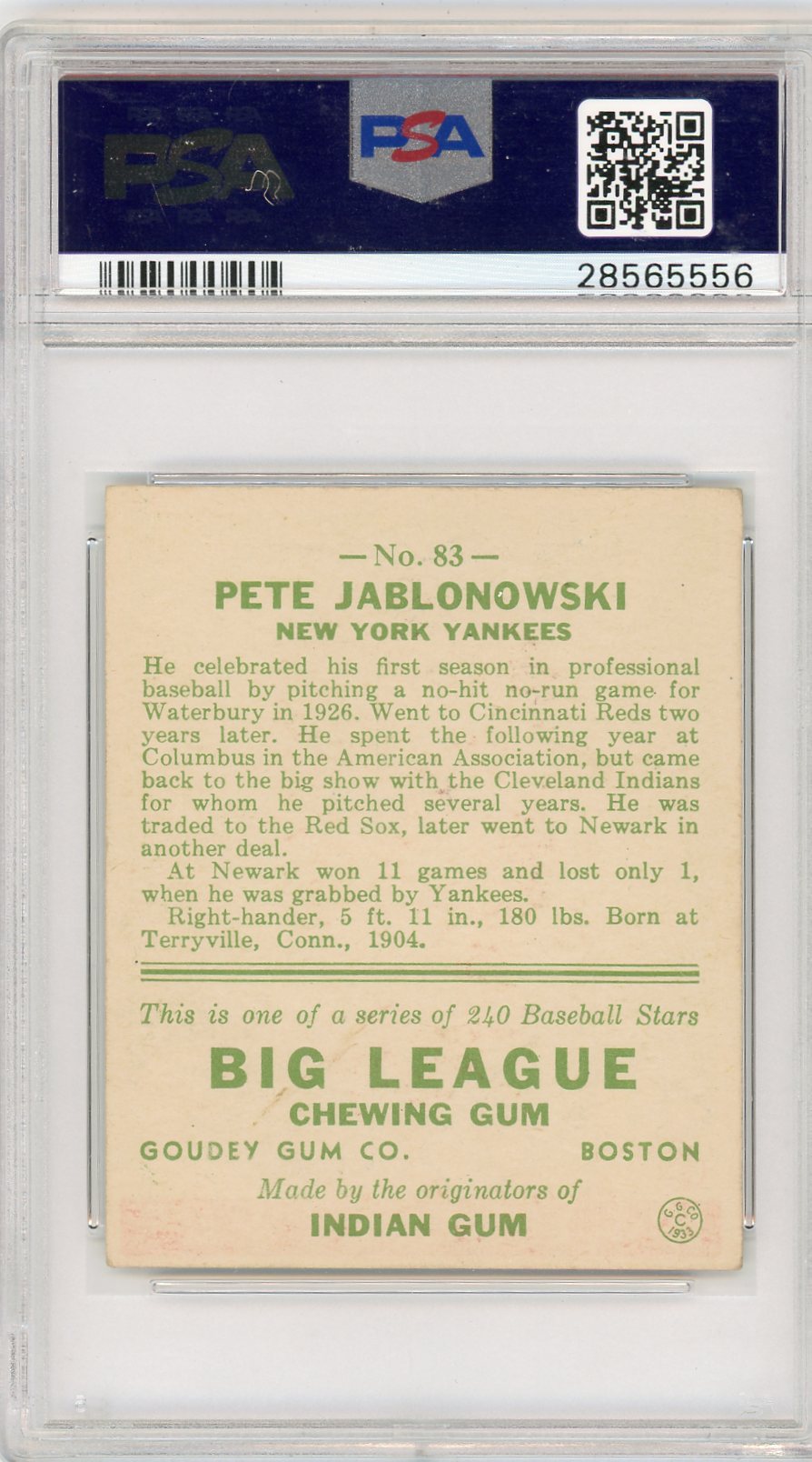 1933 Goudey Pete Jablonowski #83 PSA 2