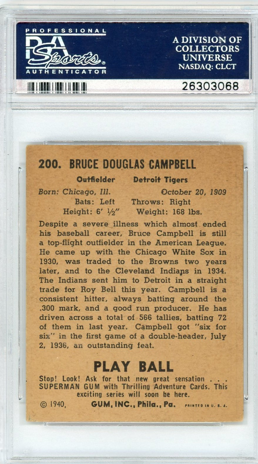 1940 Play Ball Soupy Campbell #200 PSA 5