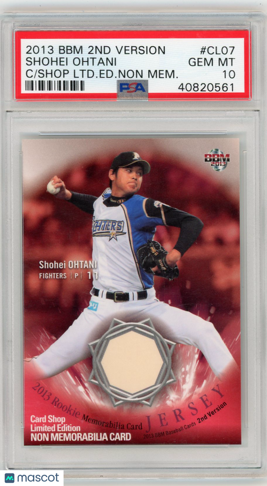 2013 BBM 2ND Version Shohei Ohtani #CL07 C Shop LTD. Ed. Non Mem. PSA 10