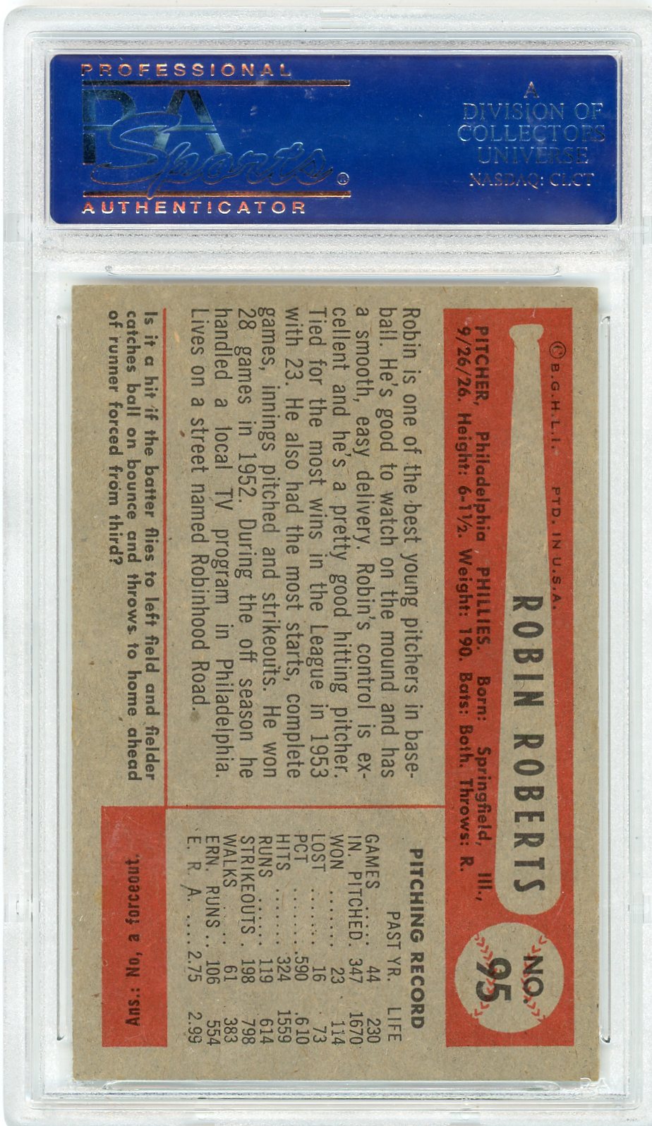 1954 Bowman Robin Roberts #95 PSA 6