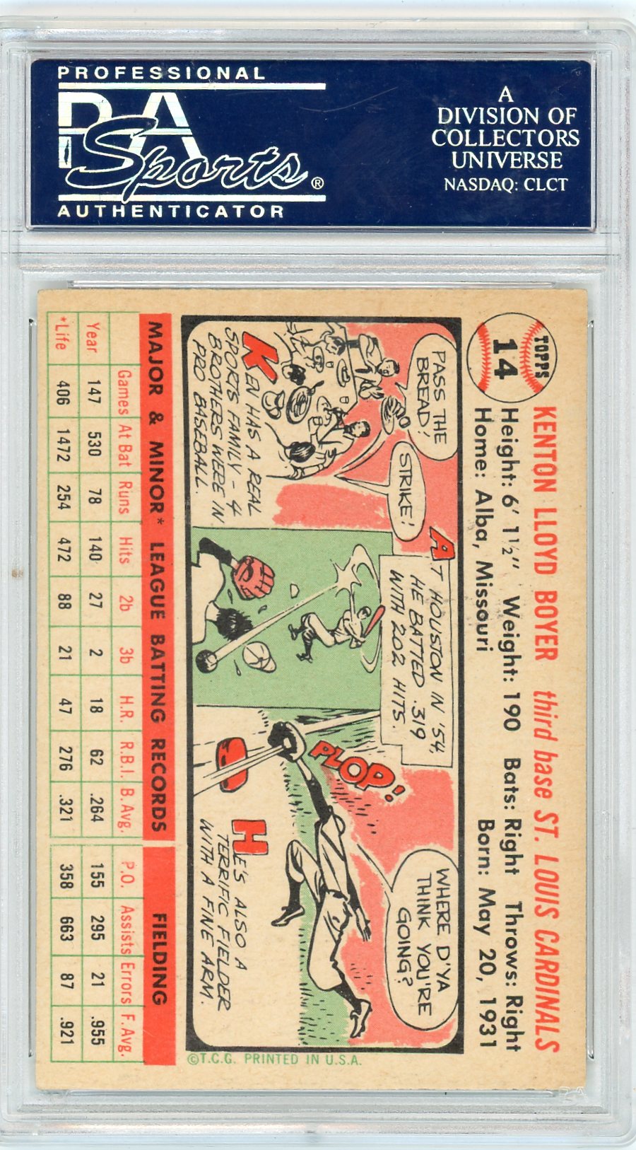1956 Topps Ken Boyer #14 White Back PSA 7