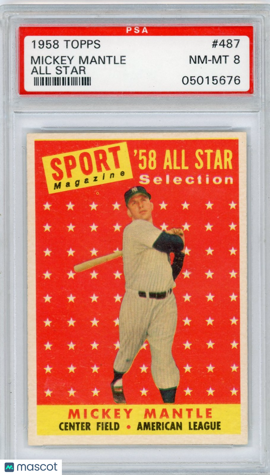 1958 Topps Mickey Mantle #487 All Star PSA 8