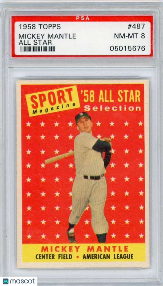 1958 Topps Mickey Mantle #487 All Star PSA 8