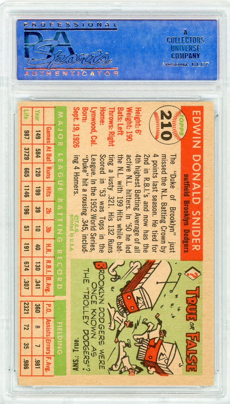 1955 Topps Duke Snider #210 PSA 6
