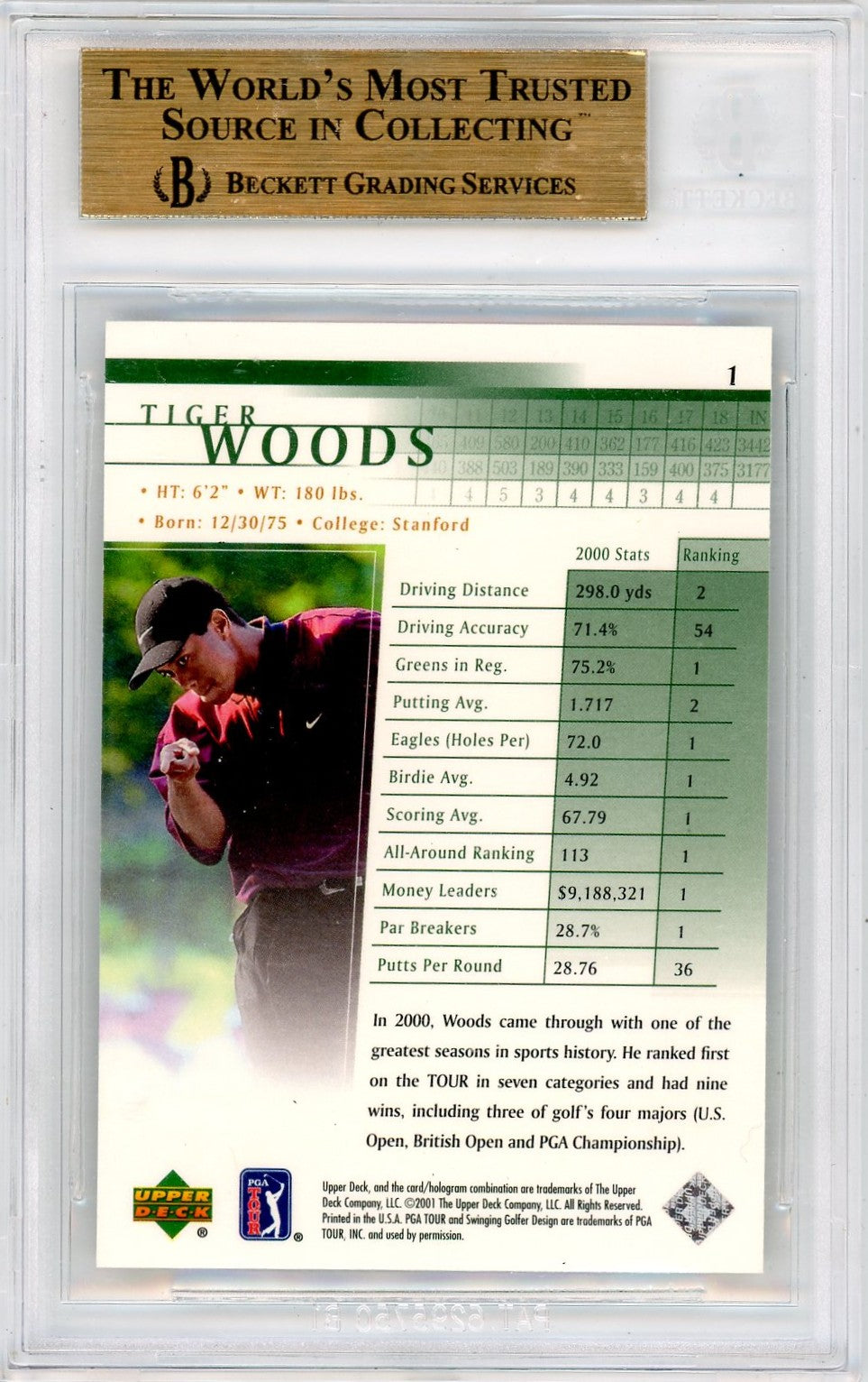 2001 Upper Deck Tiger Woods #1 BGS 10