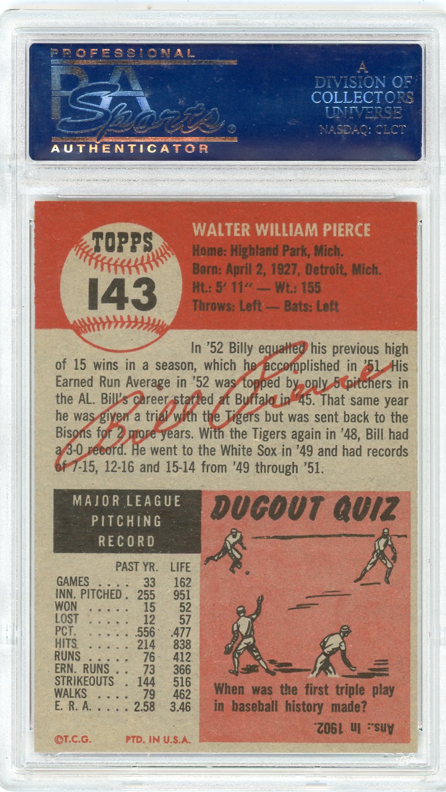 1953 Topps Billy Pierce #143 PSA 7.5