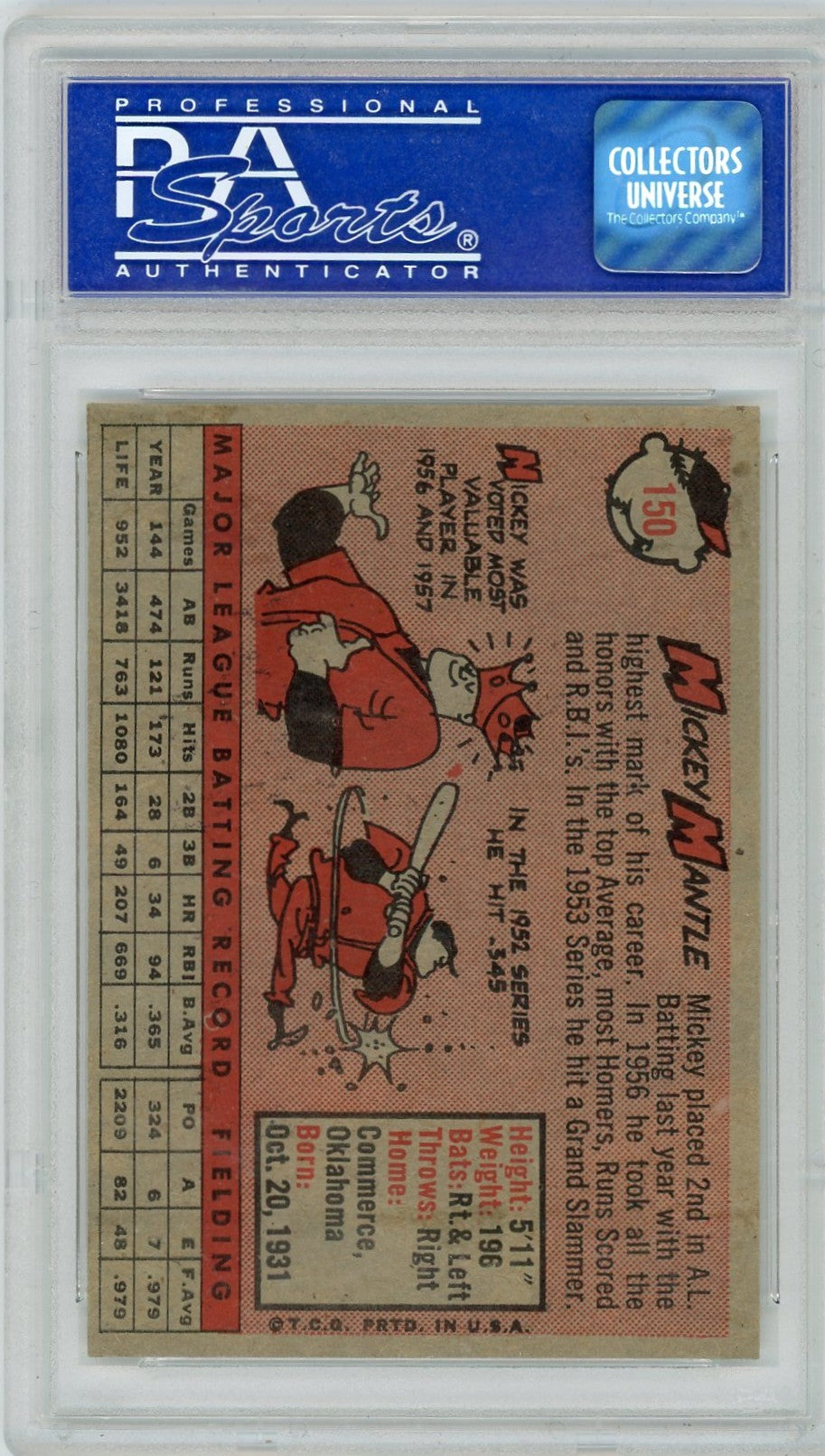 1958 Topps Mickey Mantle #150 PSA 6