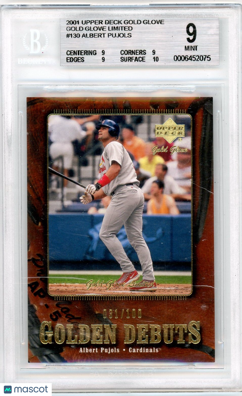 2001 Upper Deck Gold Glove Limited Albert Pujols GD #130 BGS 9
