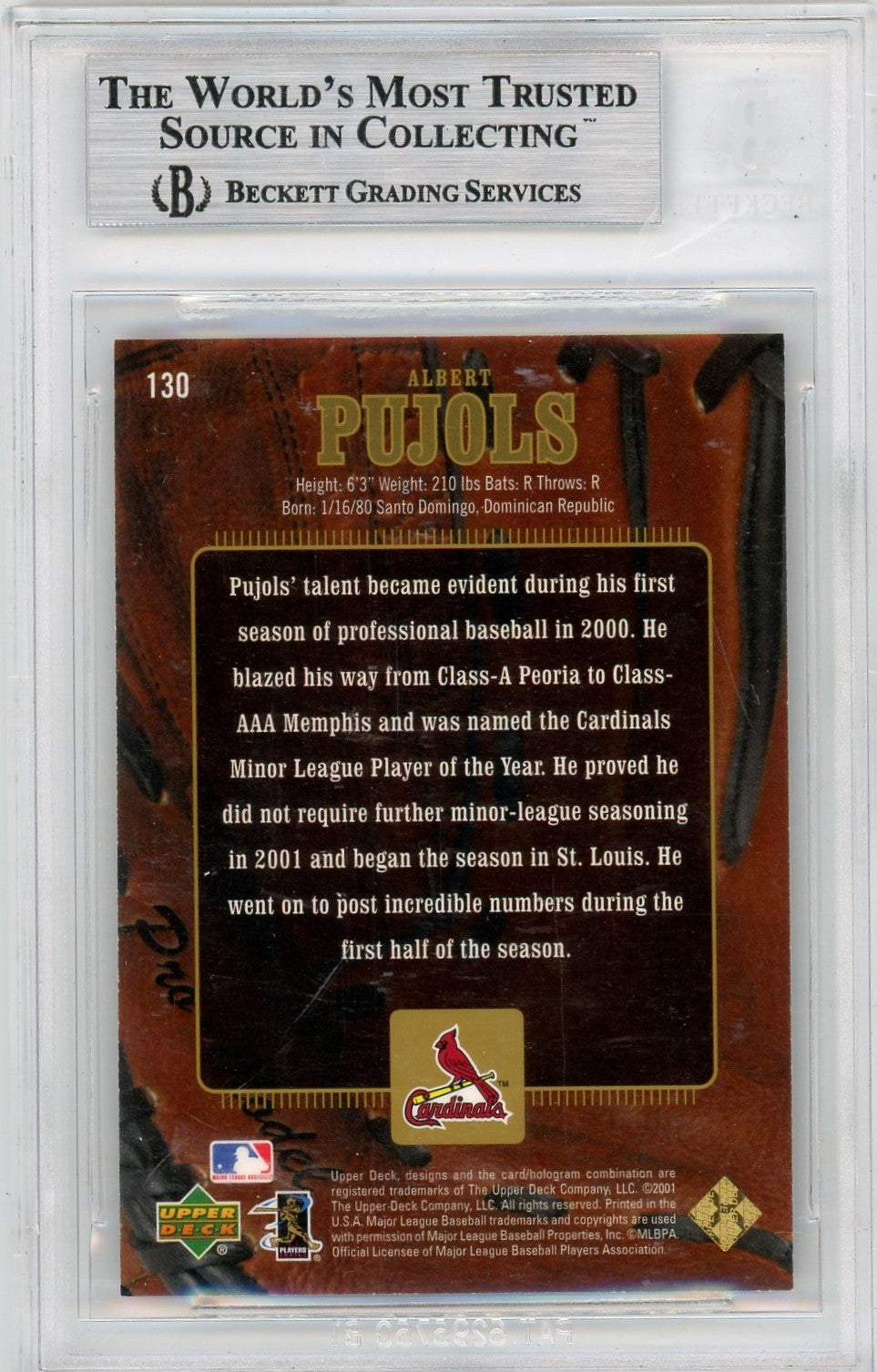 2001 Upper Deck Gold Glove Limited Albert Pujols GD #130 BGS 9