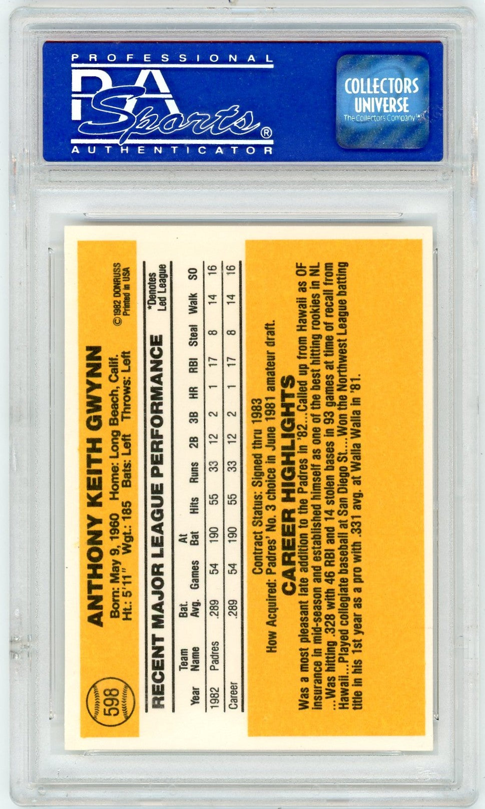 1983 Donruss Tony Gwynn #598 PSA 10