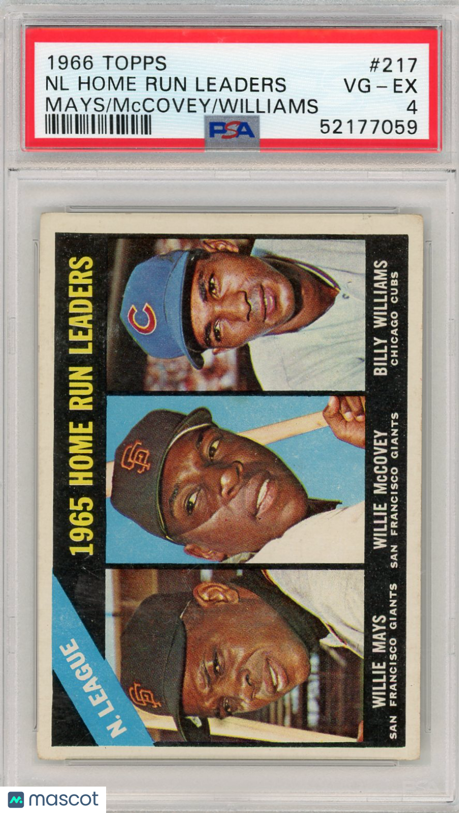 1966 Topps NL Home Run Leaders #217 Mays Mccovey Williams PSA 4