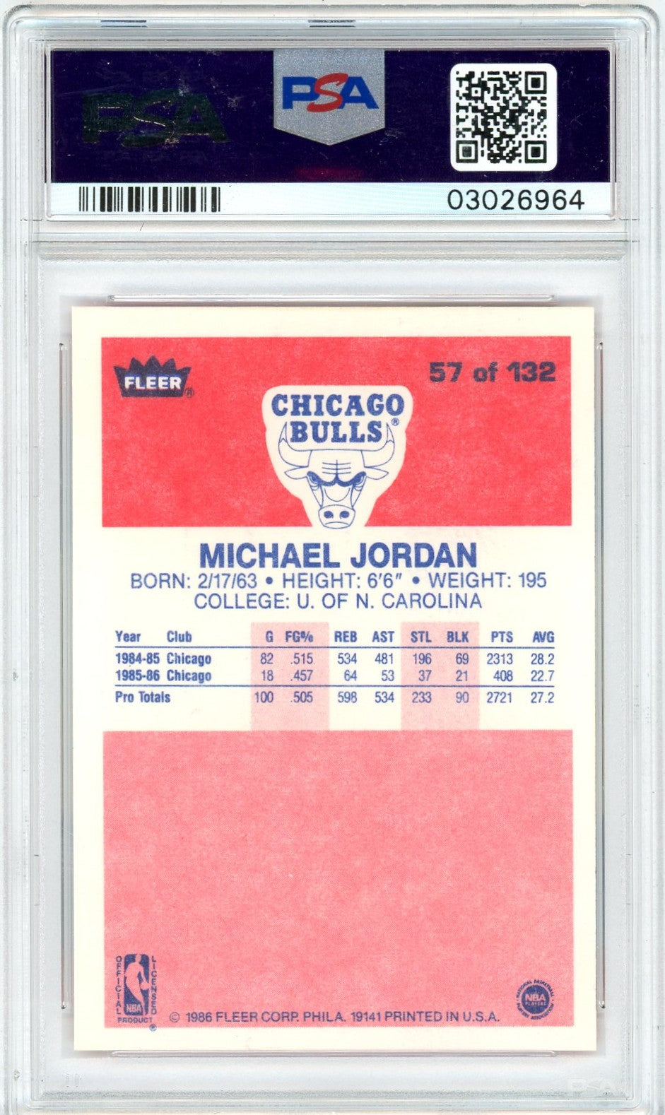 1986 Fleer Michael Jordan #57 PSA 9