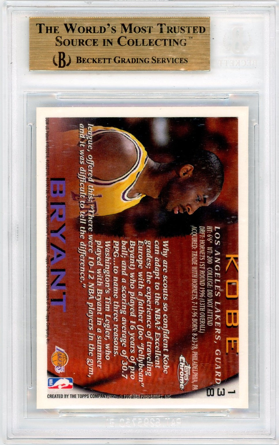 1996 Topps Chrome Kobe Bryant #138 BGS 9.5