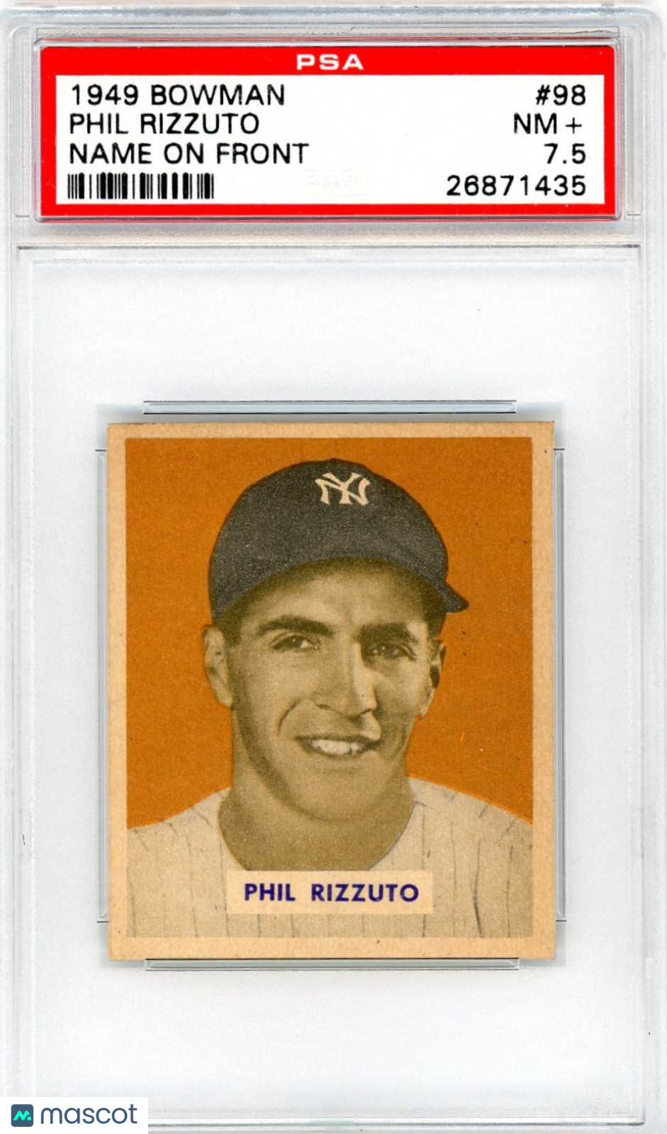 1949 Bowman Phil Rizzuto #98 Name On Front PSA 7.5