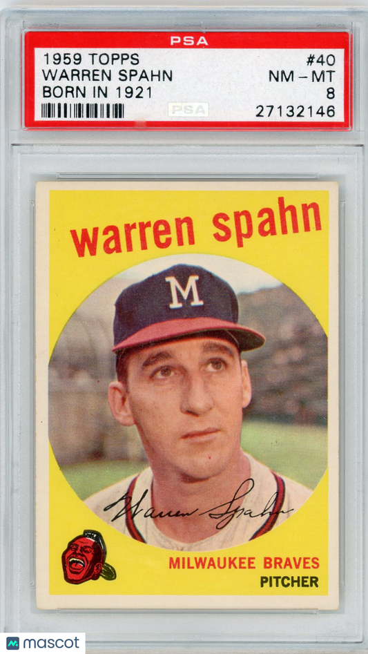 1959 Topps Warren Spahn #40 Born In 1921 PSA 8