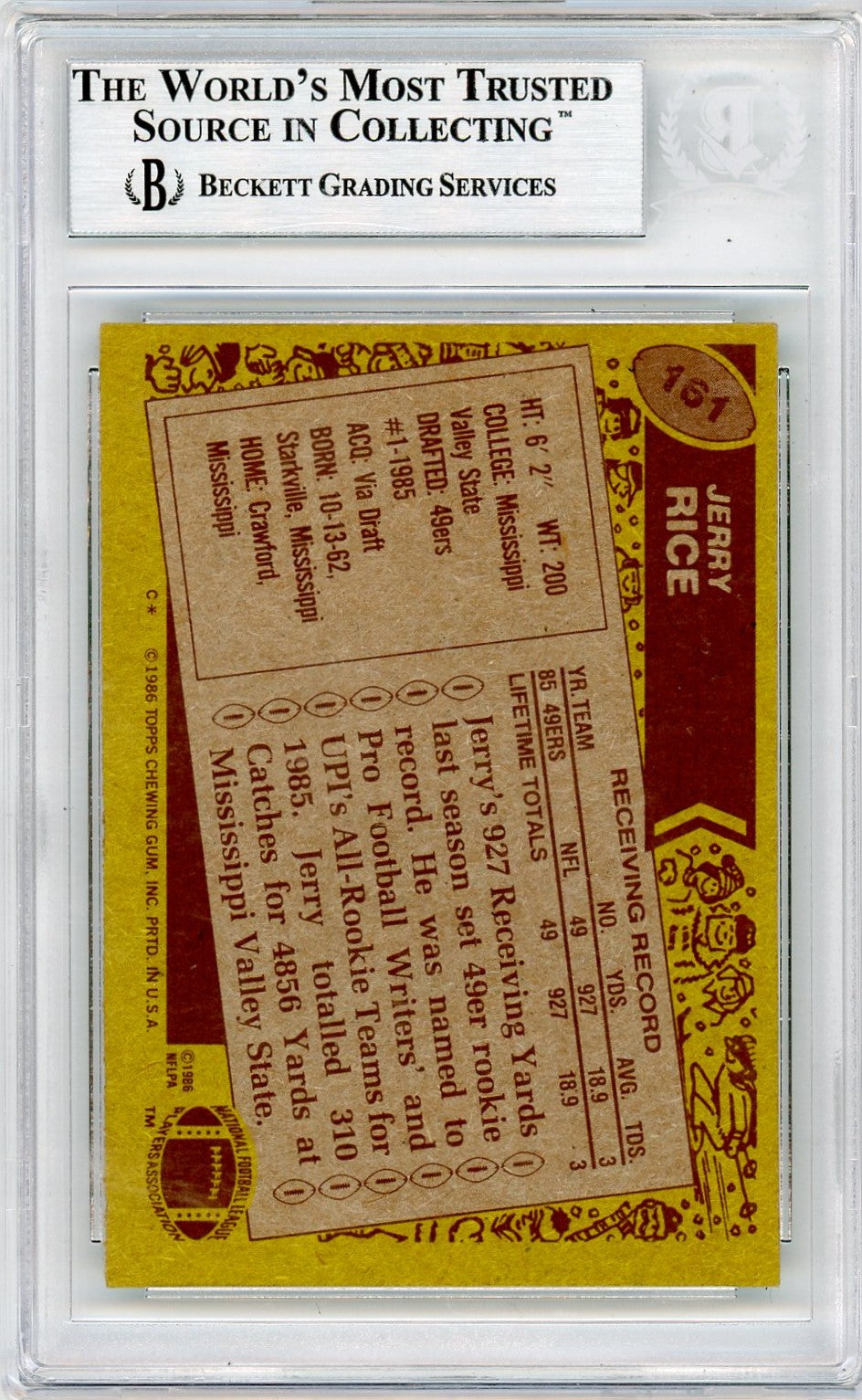 1986 Topps Jerry Rice #161 BGS Authentic Rookie BAS Auto Authentic