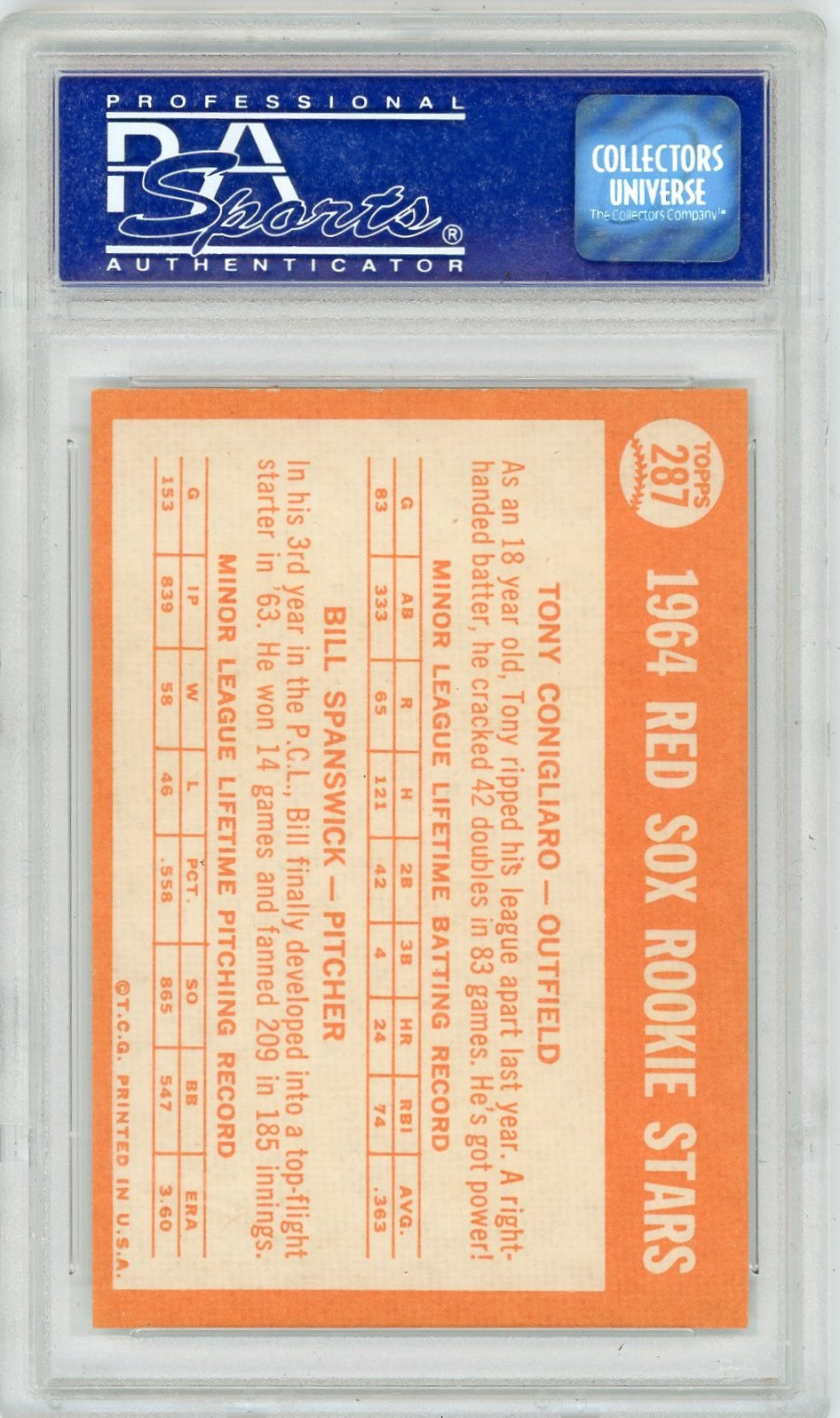 1964 Topps Red Sox Rookies #287 T. Conigliaro B. Spanswick PSA 9