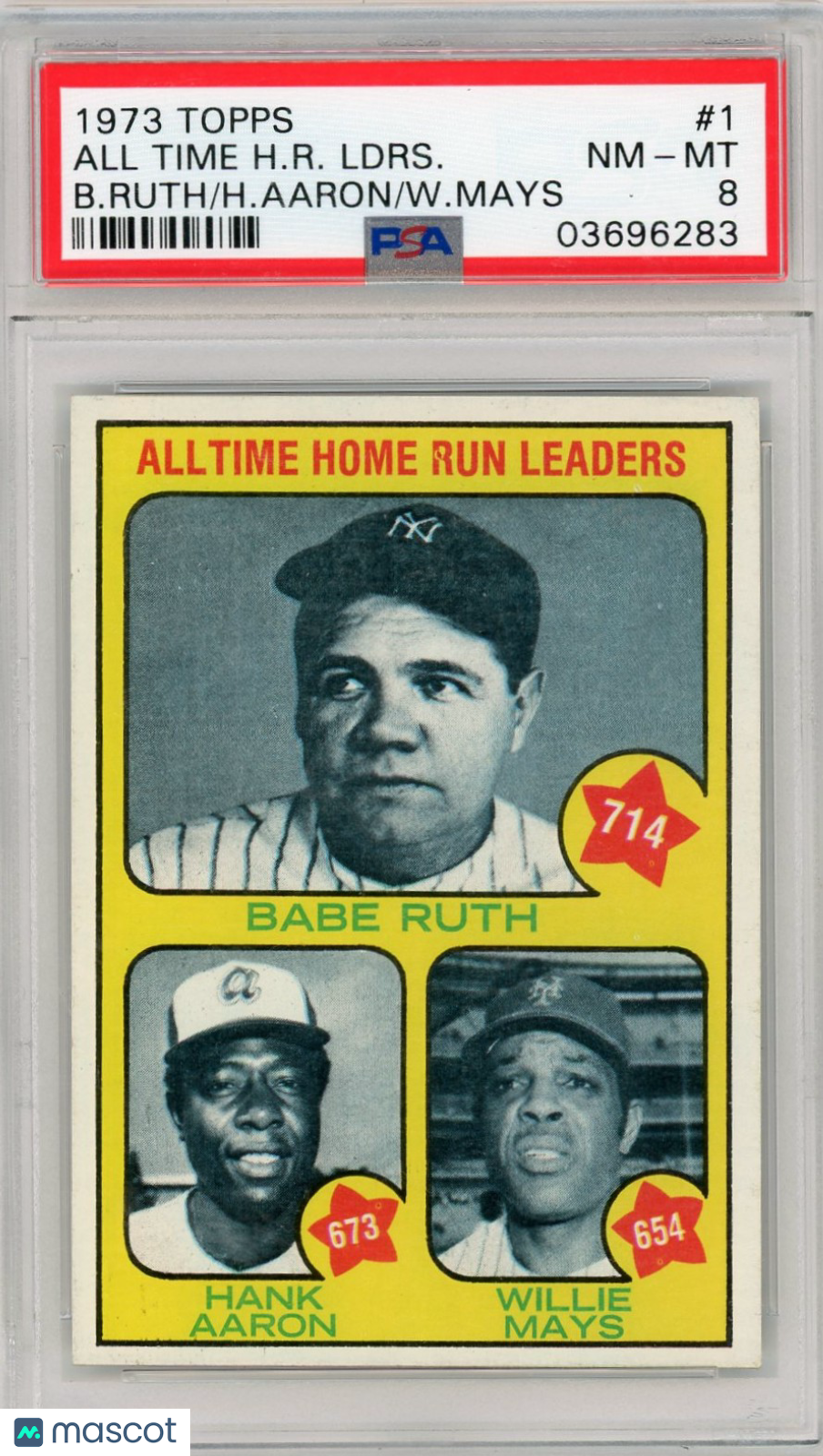 1973 Topps All Time H. R. Ldrs. #1 B. Ruth H. Aaron W. Mays PSA 8