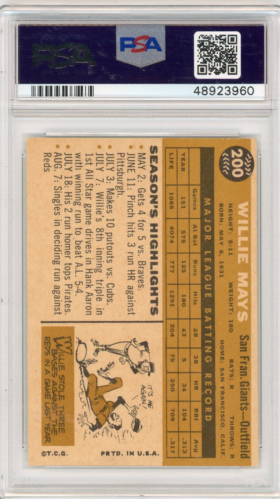 1960 Topps Willie Mays #200 PSA 6