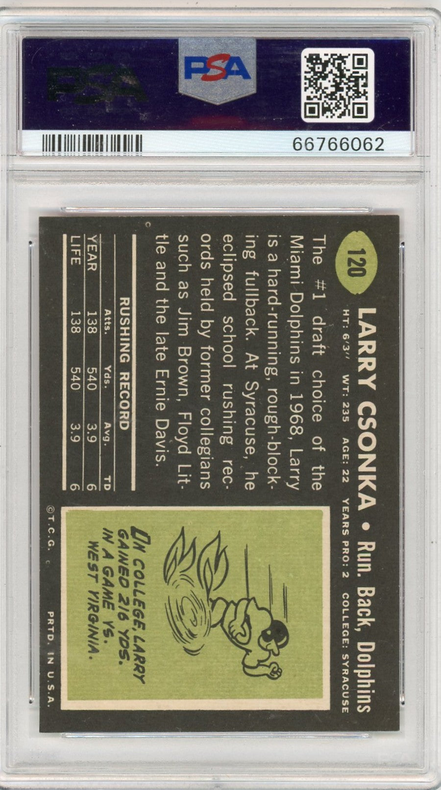 1969 Topps Larry Csonka #120 PSA 8