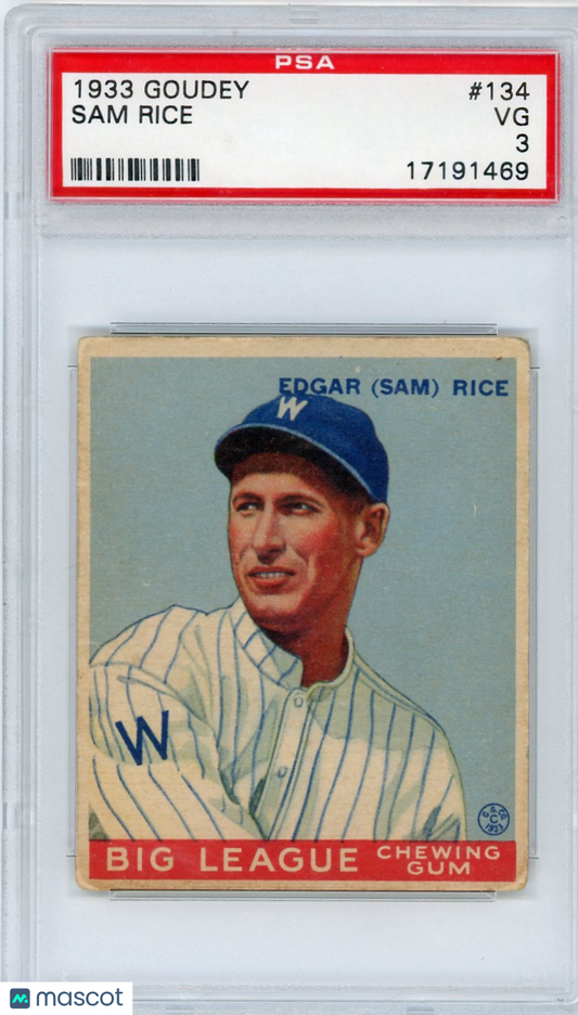 1933 Goudey Sam Rice #134 PSA 3