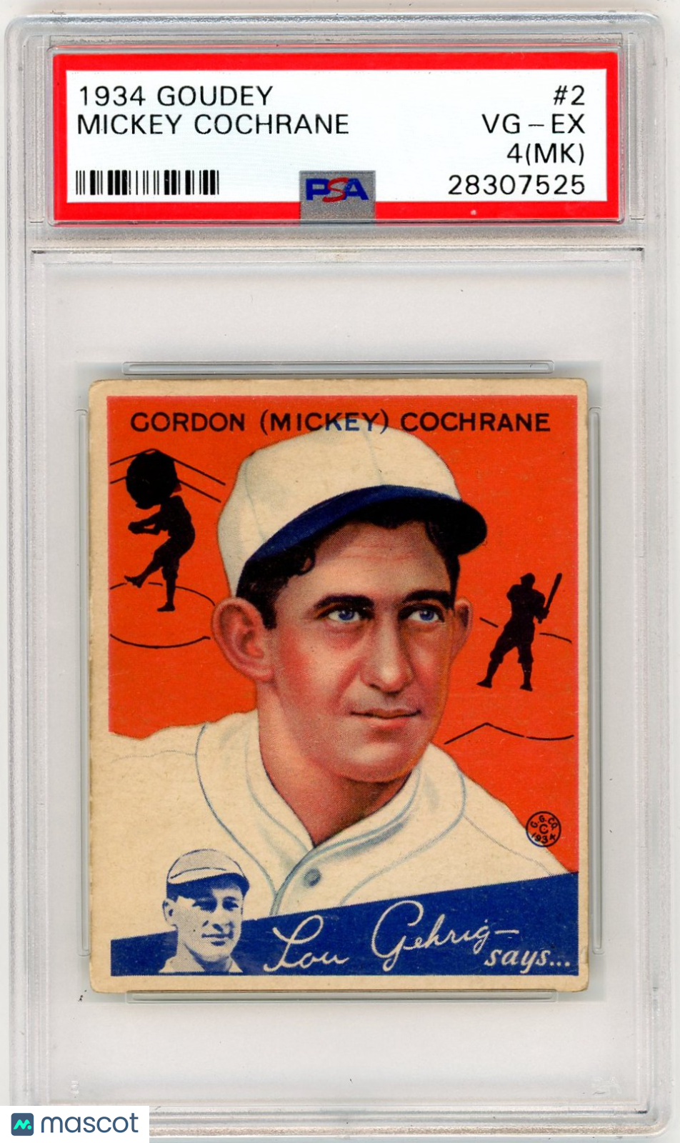 1934 Goudey Mickey Cochrane #2 PSA 4 MK