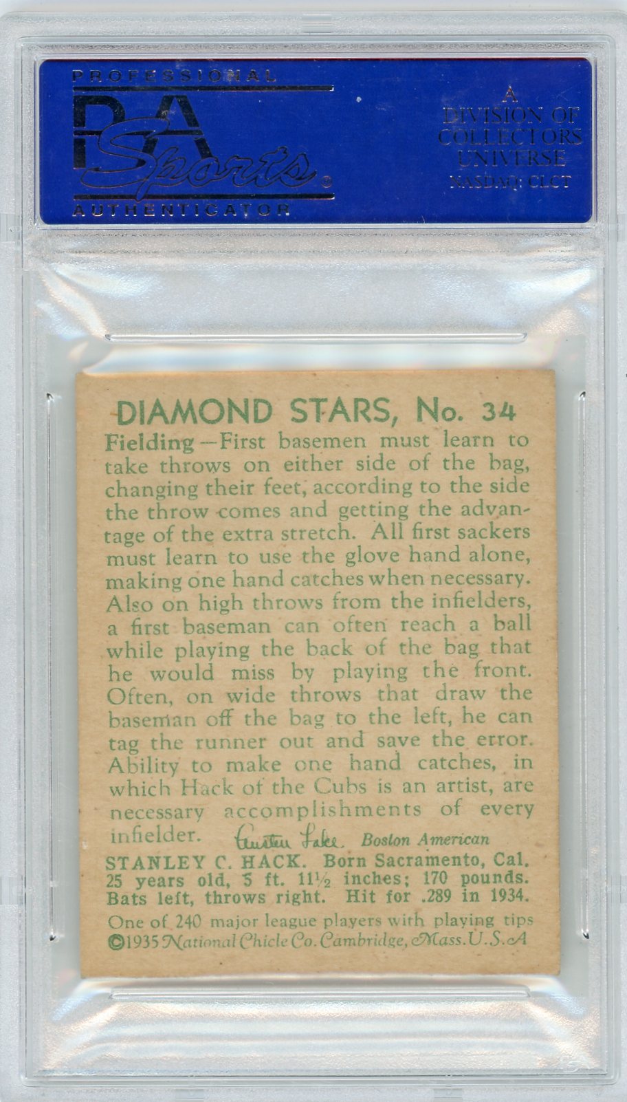 1935 Diamond Stars Stanley Hack #34 PSA 6