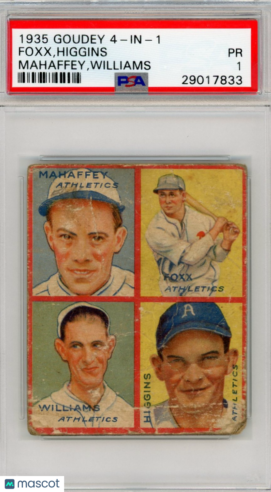 1935 Goudey 4-In-1 Foxx,Higgins Mahaffey,Williams PSA 1