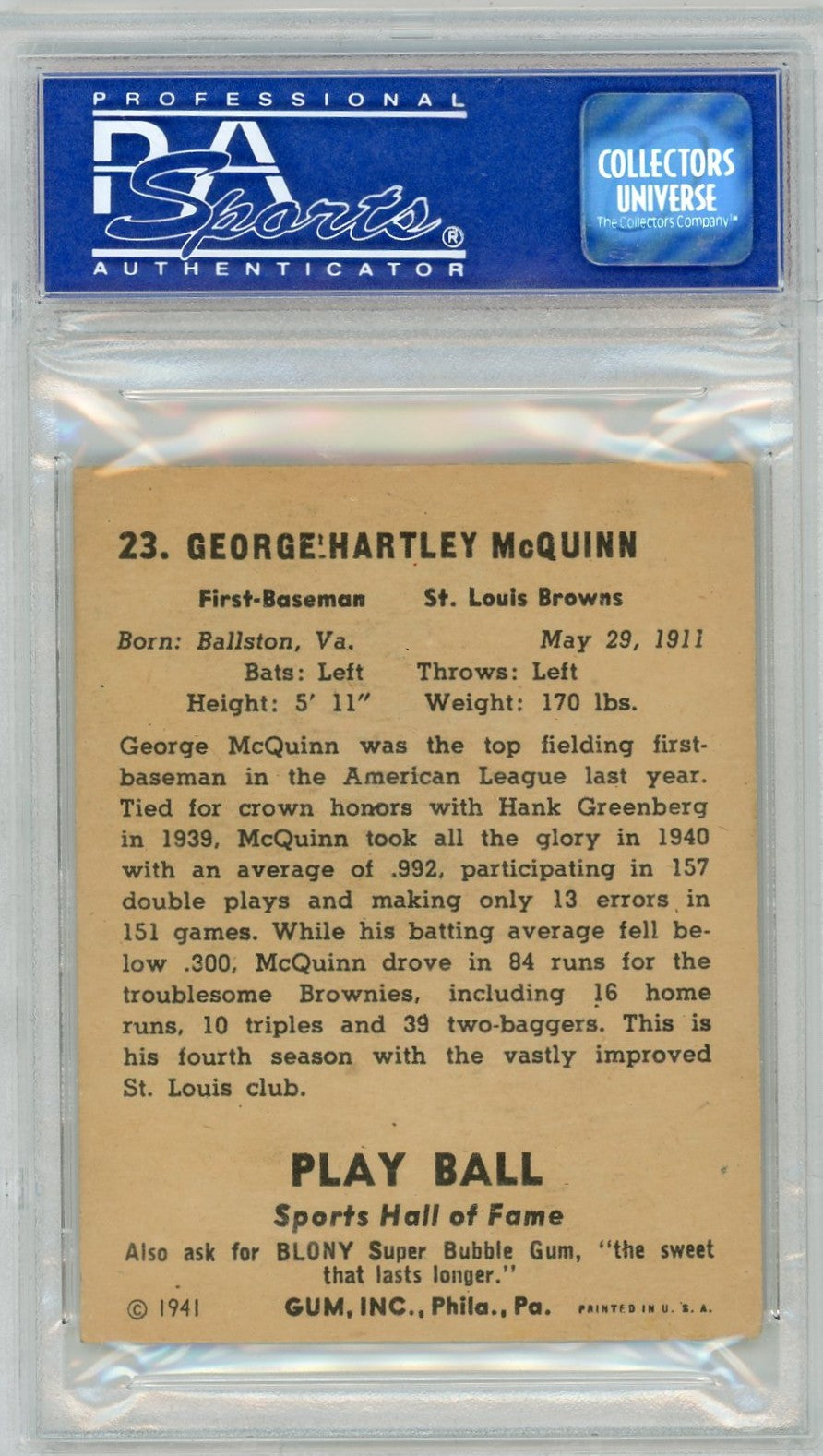 1941 Play Ball George Mcquinn #23 PSA 6