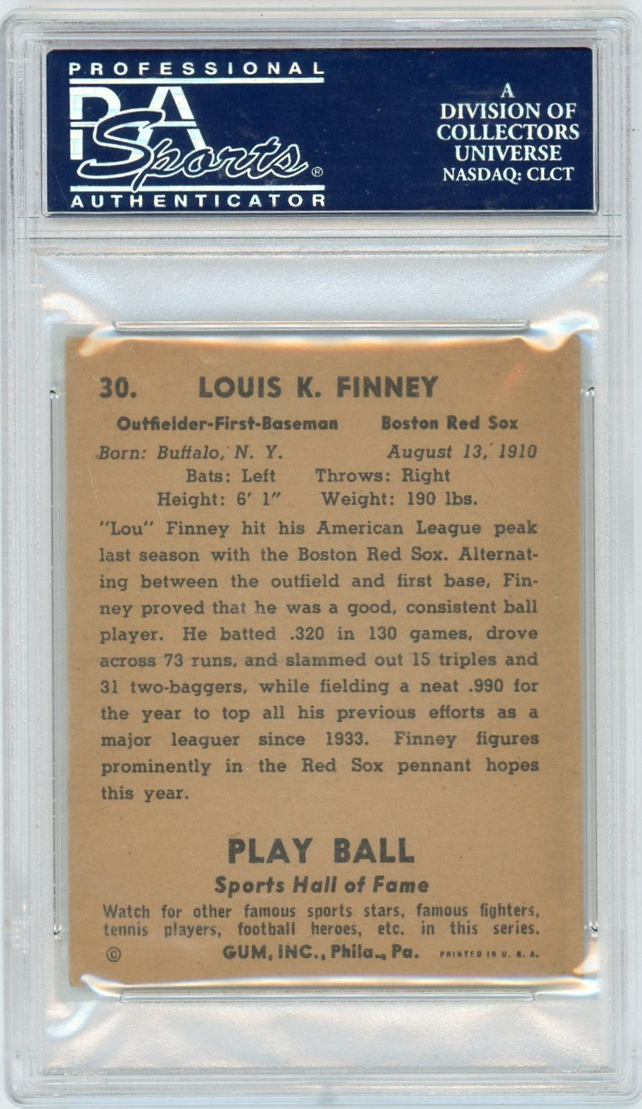 1941 Play Ball Lou Finney #30 PSA 5.5