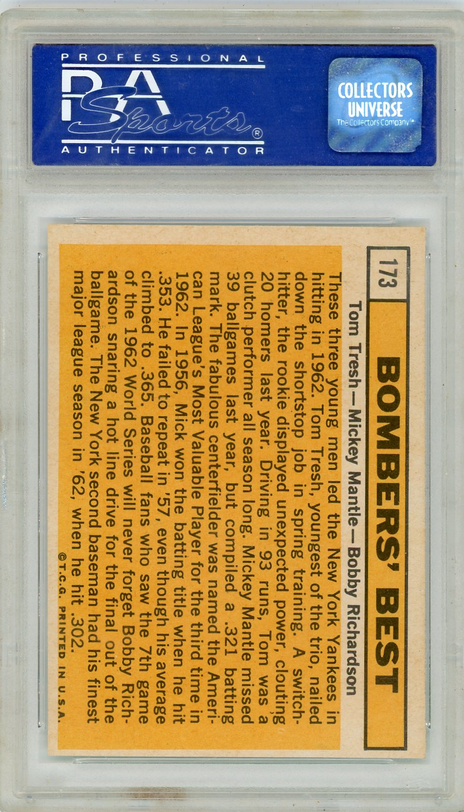 1963 Topps Bombers' Best #173 Tresh Mantle Richardson PSA 8